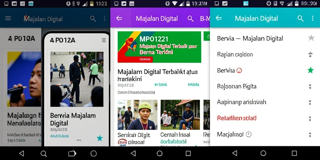 Antarmuka aplikasi MPO1221 menampilkan berita terkini dengan desain yang menarik.