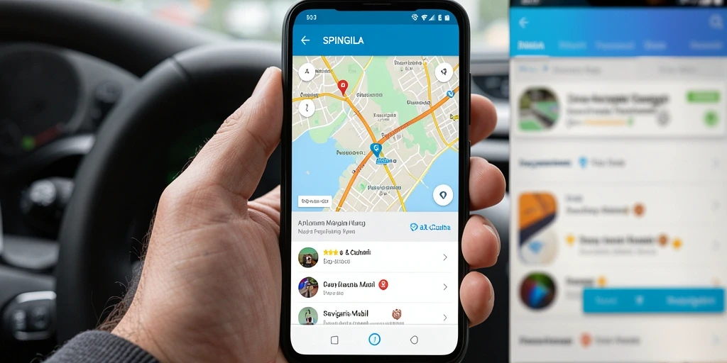 Tampilan antarmuka pengguna SPINGILA dengan fitur navigasi mobil yang interaktif.