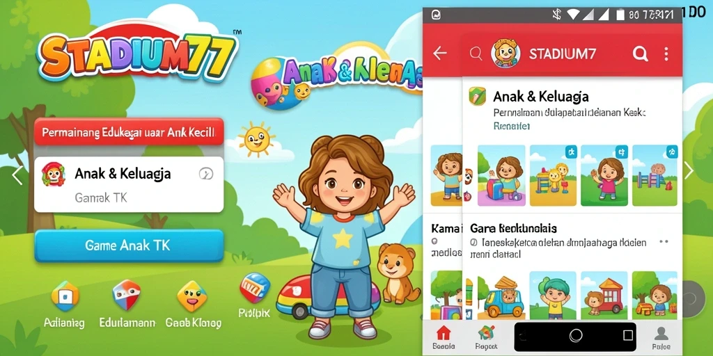 Antarmuka ceria dan interaktif STADIUM77 untuk anak-anak.